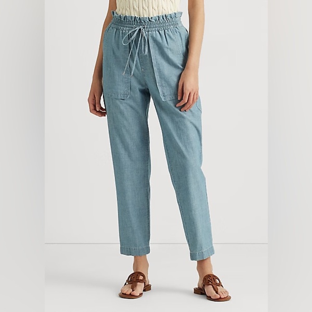 Ralph Lauren Ankle Cropped Linen Pants Chambray